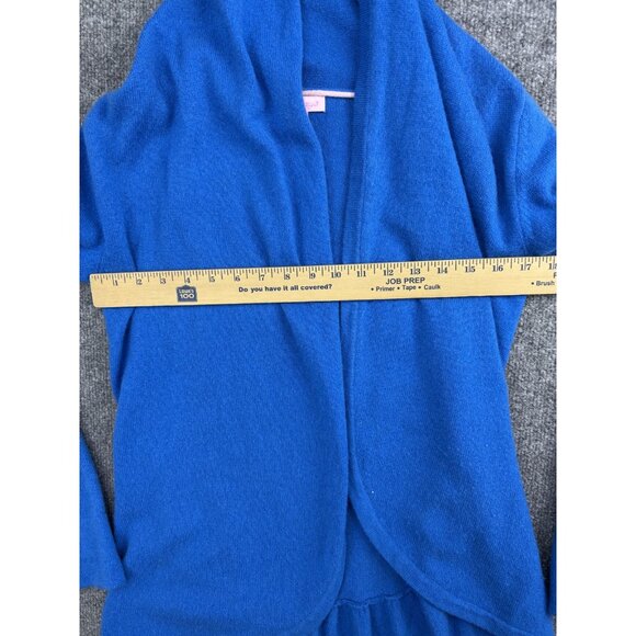 Lilly Pulitzer Sweater Womens Small Blue Cashmere Hooded Cardigan Ruffle Hem - Picture 4 of 8